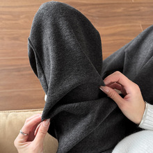 灰色加绒裤子女秋冬2025新款加厚保暖垂感软糯休闲直筒糯米阔腿裤