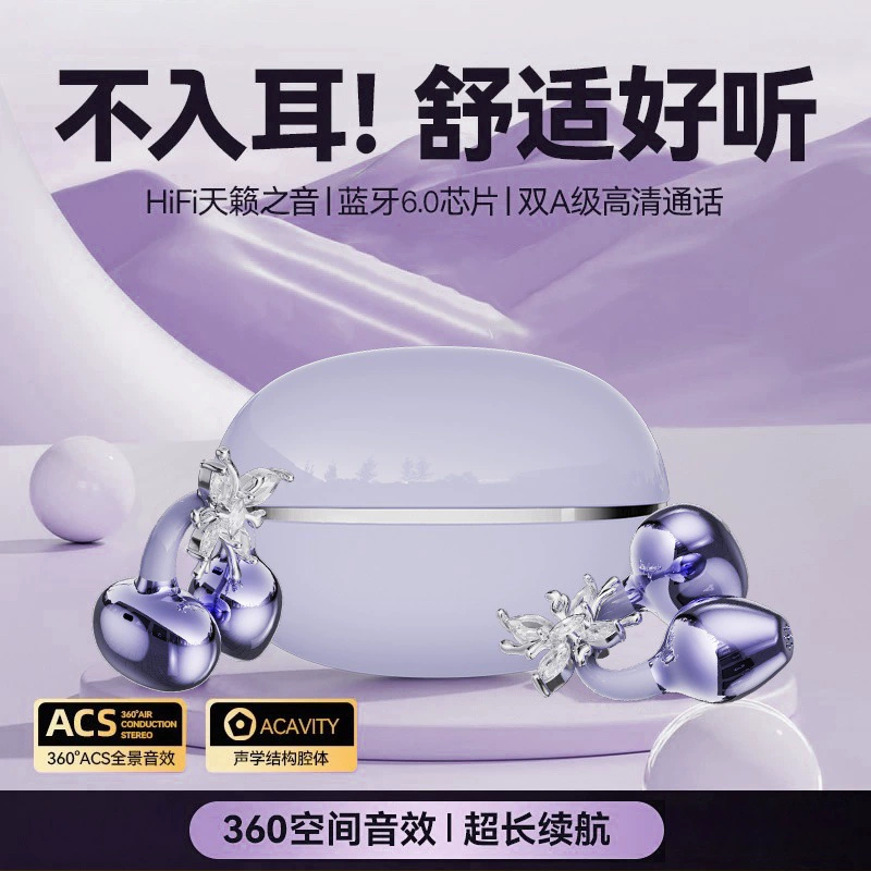 Bone‑conduction ear‑clip Bluetooth headset, noise reduction, low latency, decorative earring option