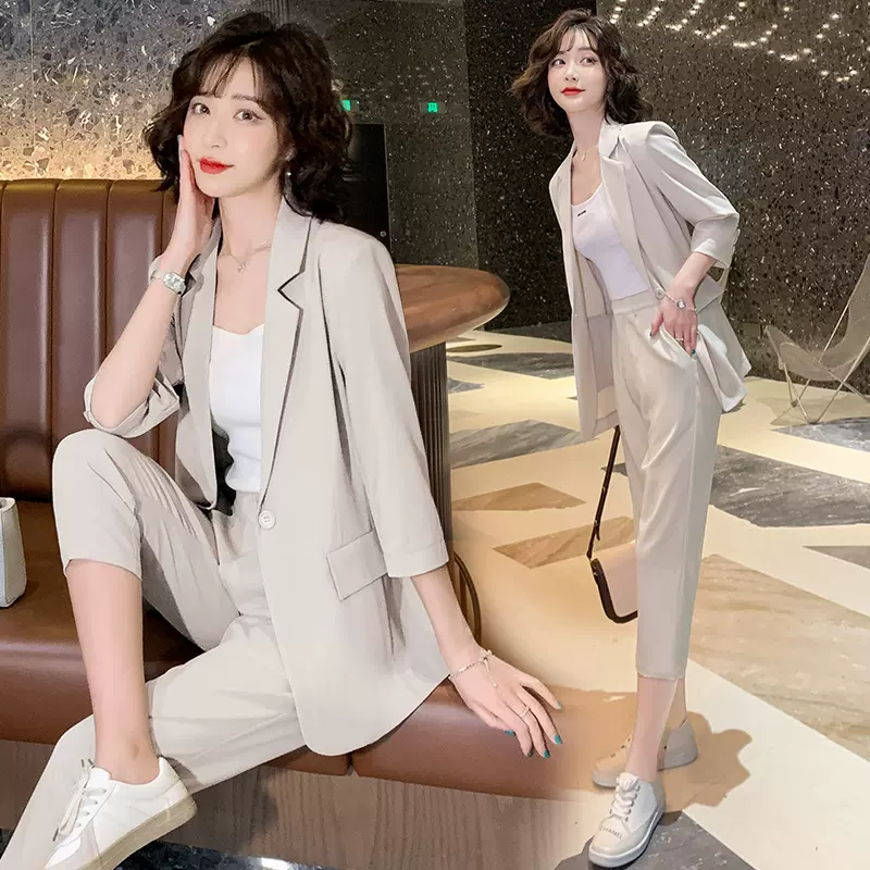 西装套装女2025夏新款时尚干练气质职业装洋气休闲小西服两件套潮