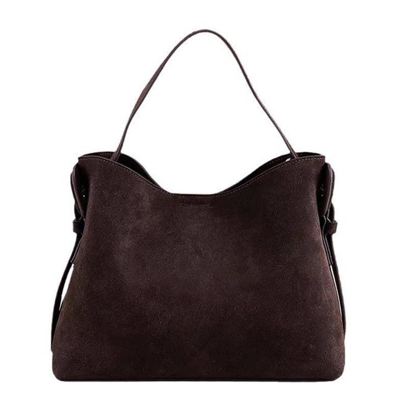 Suede Cowhide Fashion Women's Shoulder Cross Brown Handbag Luxury Designer Women's Coffee-Colored Handbag Angora