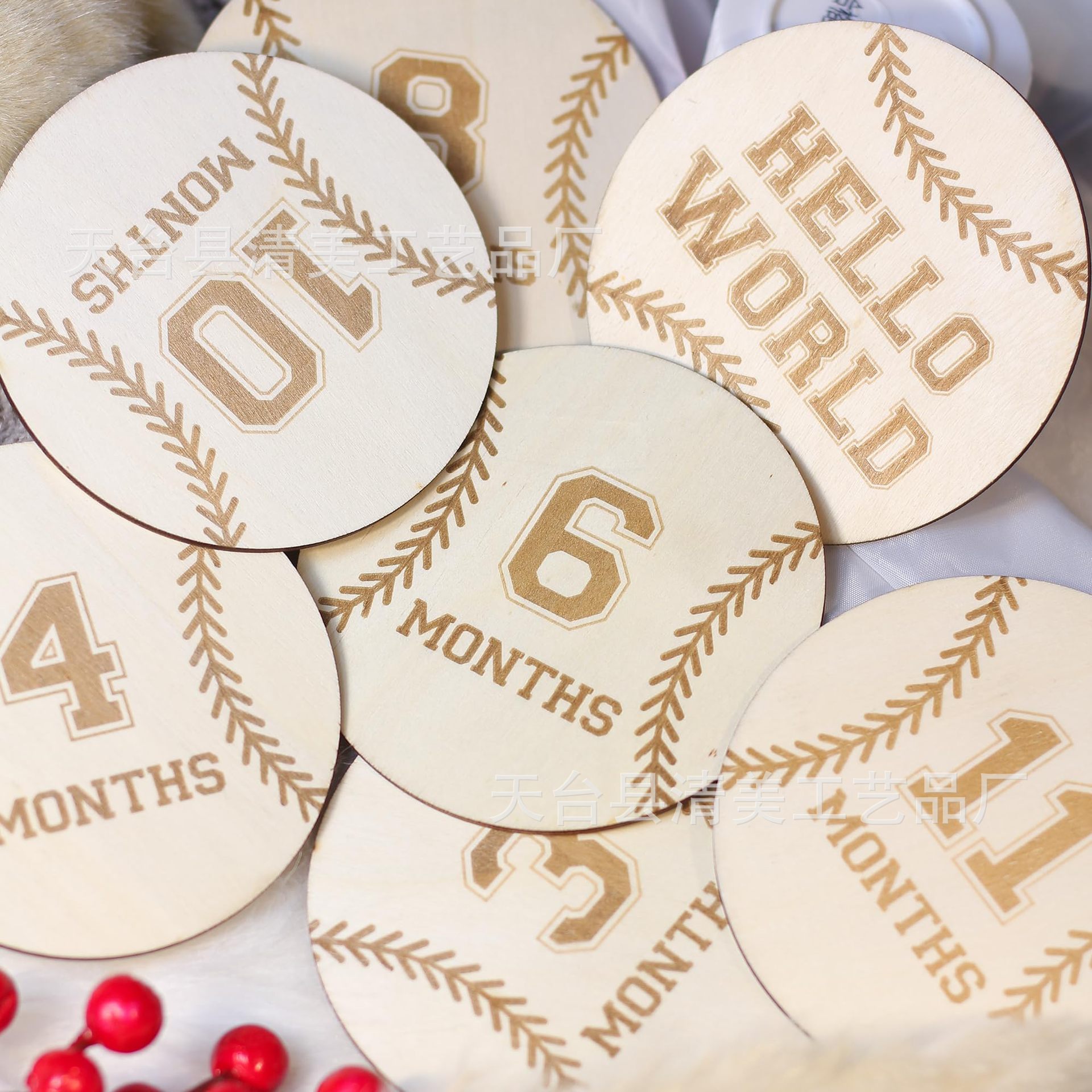 Milestones para bebés tallados en madera a doble cara