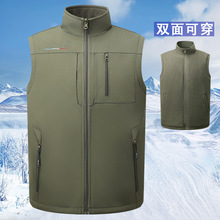 新款男士马甲双面穿休闲纯色多口袋背心中老年宽松大码摇粒绒外套