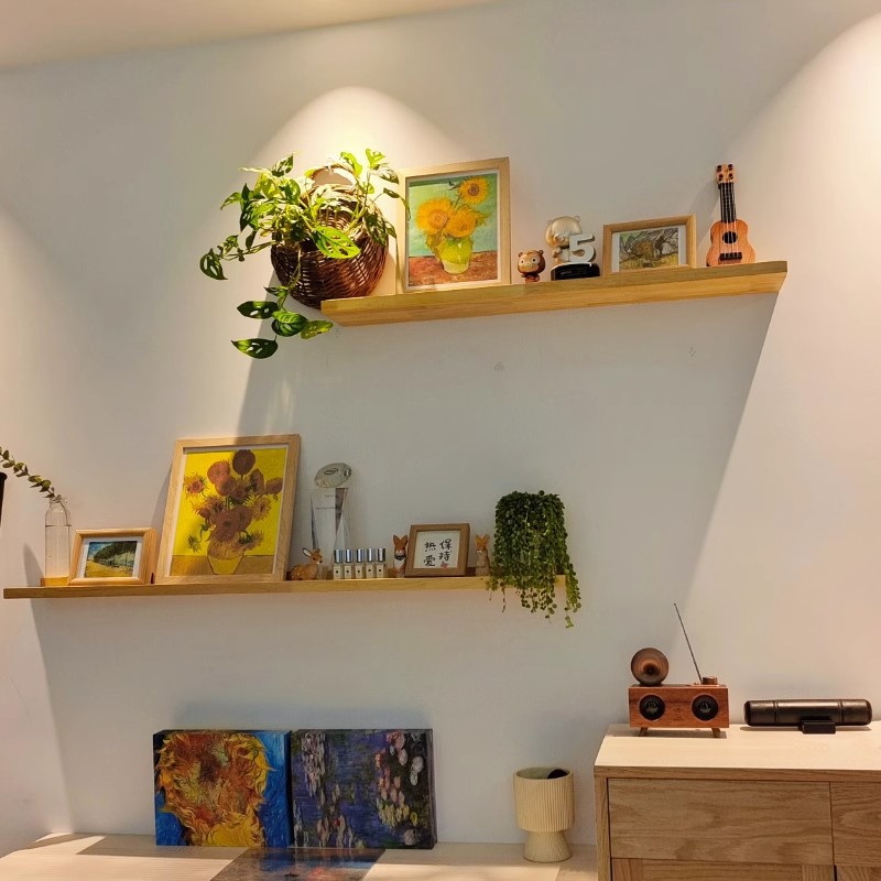 Estante de pared de madera maciza sin perforaciones, partición de pared, laminado, sofá, estante de exhibición trasero, estantería de pared, colgante de pared