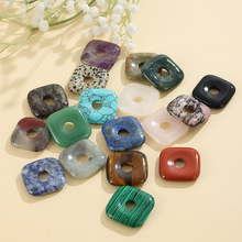 跨境热卖天然水晶半宝石 紫水晶30mm无事四方平安扣项链编织吊坠