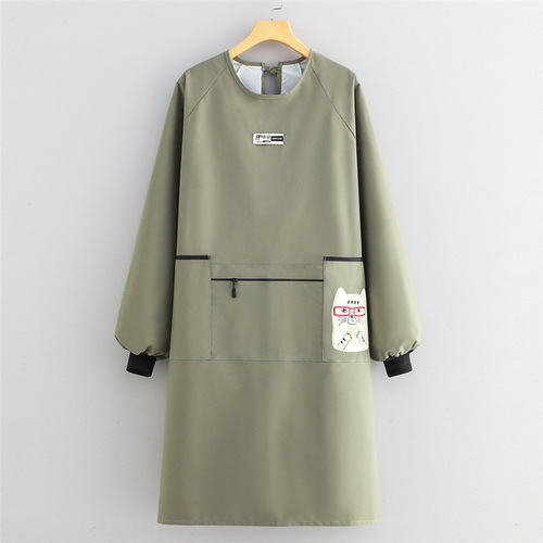 Waterproof, oil-proof, long-sleeved, reverse dressing, hand-wiping, large pockets, fat apron, kitchen, household cooking, catering work clothes