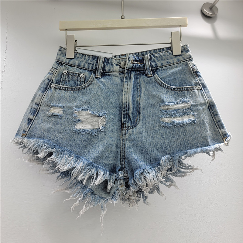 Pantalones Cortos de Mezclilla Deshilachados para Mujer con Detalle Roto