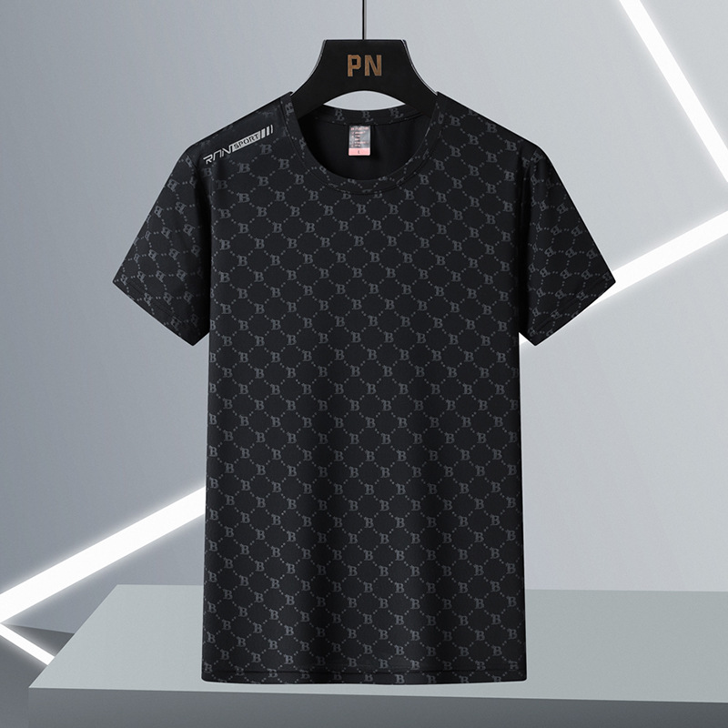 Verano de hielo de seda de secado rápido camiseta hombres cuello redondo moda B carta aire acondicionado manga corta joven y de mediana edad casual manga corta Camiseta al por mayor