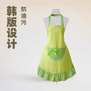 Korean-style Sleeveless Apron with Hanging Neck Household Kitchen Apron Anti-oil Stain Wooden Edge Pocket Apron Amazon Supply