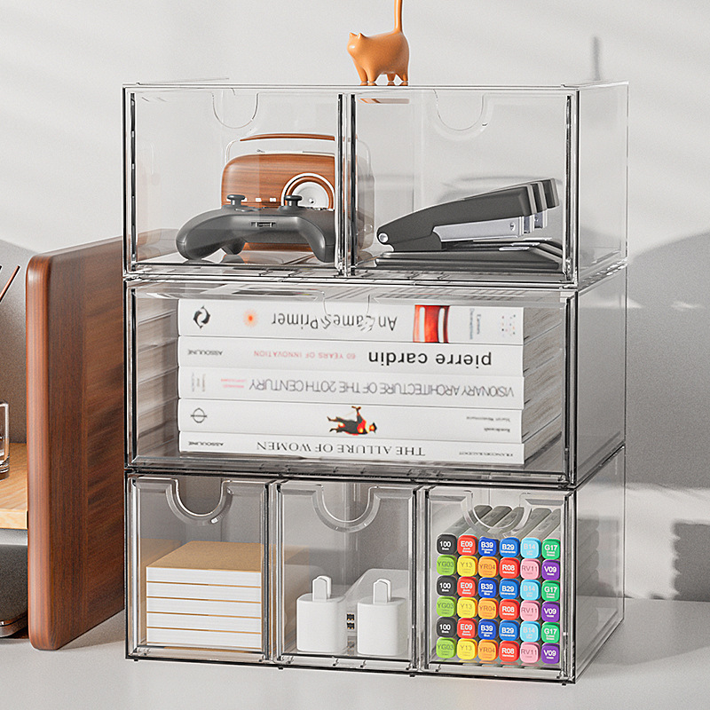 New transparent PET drawable cosmetics storage box stackable lipstick storage box office stationery finishing box