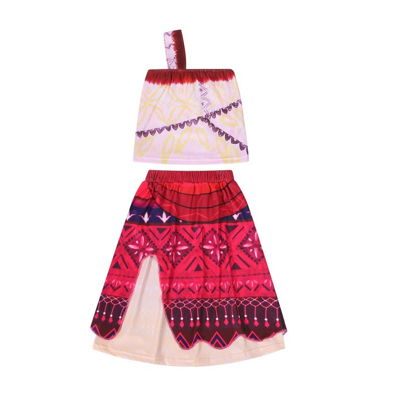 海洋奇缘2莫阿娜cosplay服装女童绑带上衣不规则半裙吊带上衣套装