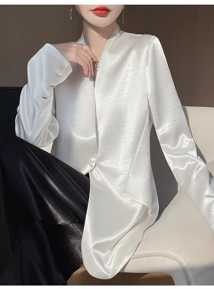 ng2510292 White Acetate Satin For Women, 2025 Spring/autumn New Style, Loose Casual Elegant Short Blazer Top_ecoleips.com