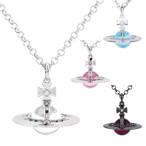 High version Western Queen Mother large orb necklace ice blue Sichuan mint green flying saucer stereo planet necklace factory wholesale