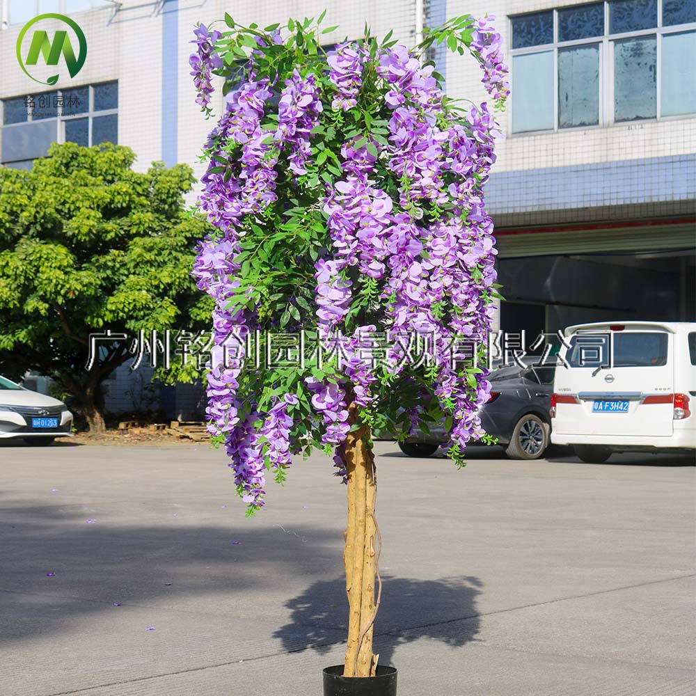 Simulación de flores colgantes de glicina, plantas en macetas, centros comerciales, flores y árboles artificiales, decoraciones de piso grande, árboles de flores de frijol