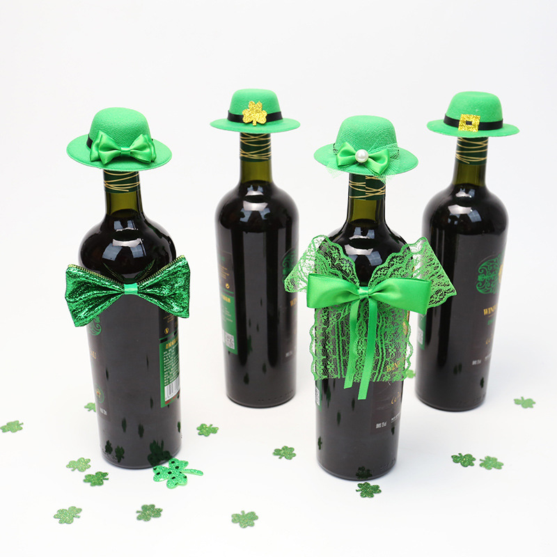 Zilin transfronteriza irlandés escena del partido diseño props St. Patrick botella de vino decoración verde tapa de la botella de vino