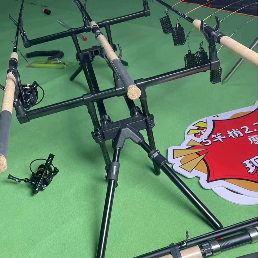 European-style fishing three-head, four-head, five-head bracket throwing pole multi-pole aluminum alloy folding telescopic multi-head four-corner pole