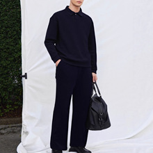 加工定制男装秋套装长袖polo领休闲套装男宽松纯色高级感外套裤子