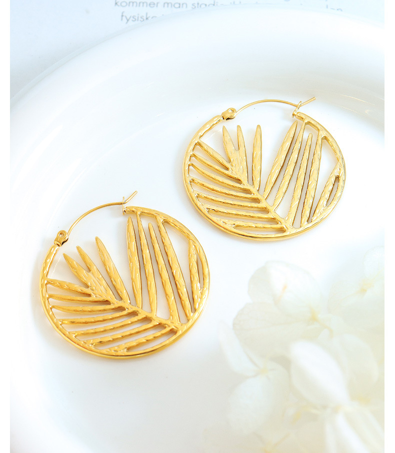 Ethnic Style Leaf Titanium Steel Hoop Earrings 1 Pair