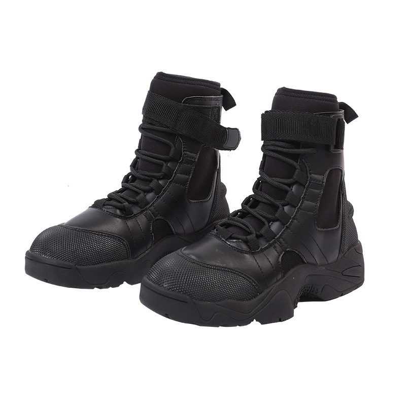 水域救援黑色作业靴鞋内底厚7mm水上防护靴多用途水域救援靴防水