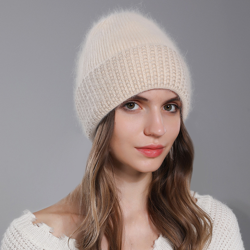 Nouveau tricoté enfants chaud hiver Angora lapin cheveux mode laine femmes pull chapeau_voghion.com