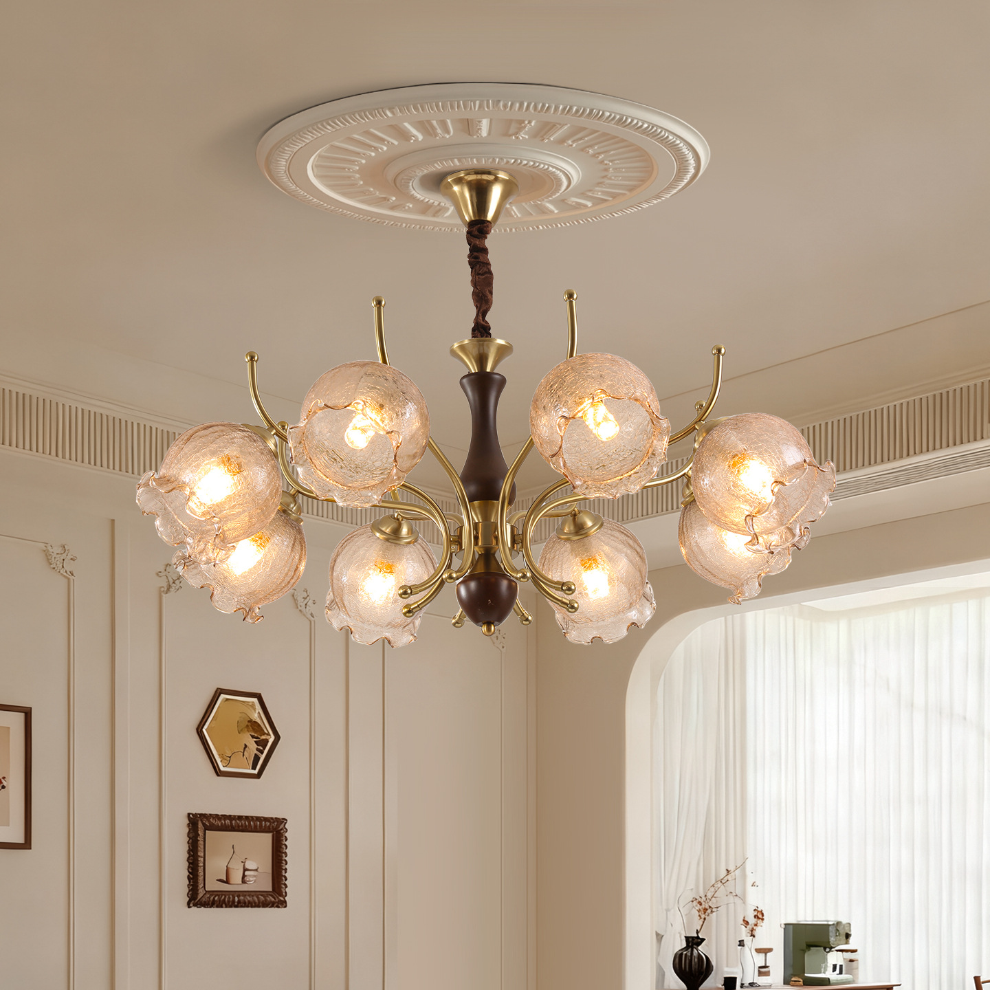 Lámpara de la sala de estar antiguo estilo americano Nanyang vintage vidrio orquídea flores lámpara de comedor romántica lámpara de dormitorio principal 117L