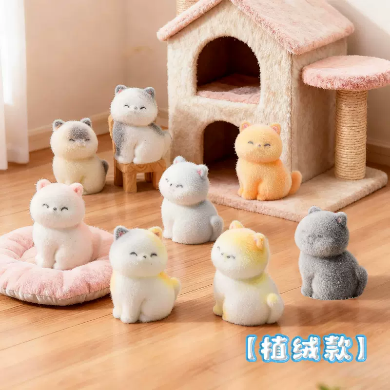 微景观迷你卡通植绒小猫咪公仔桌面车载小摆件树脂手工DIY装饰品