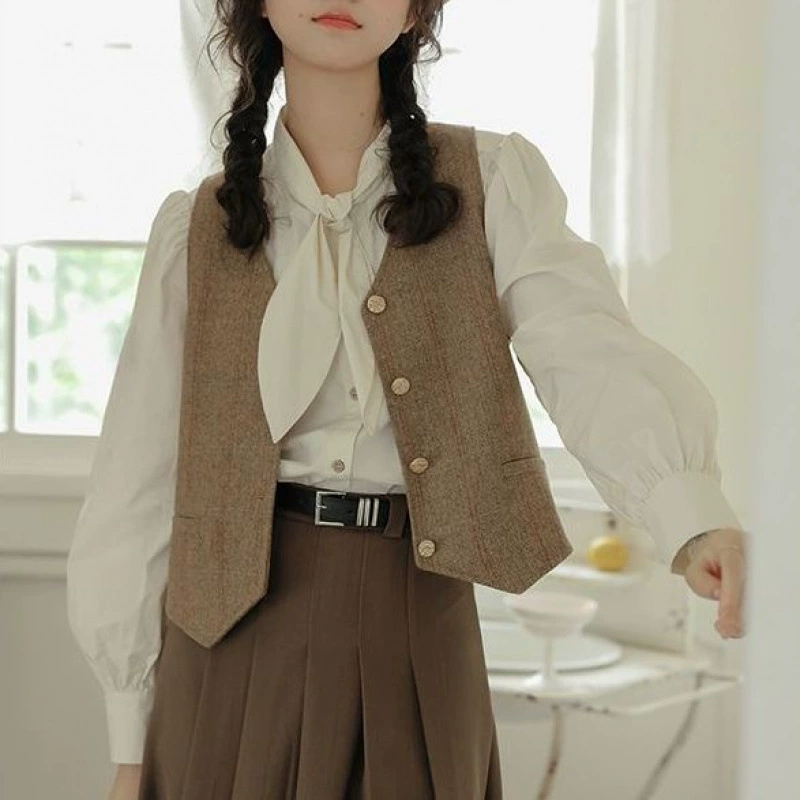 Британский ретро французский жилет в стиле преппи, короткий жилет для женщин, весна-осень 2025, новый жилет-топ