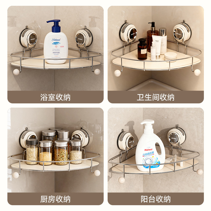 Baño de ventosas triangulares estante de almacenamiento colgado en la pared sin perforación de baño lavabo lavabo almacenamiento de estante de almacenamiento