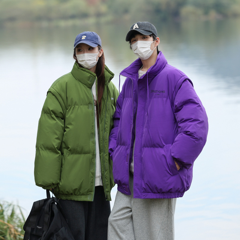 2026秋冬新款易搭可拆袖子棉服男保暖纯色高领棉衣男面包服男外套