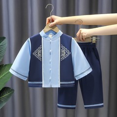 Boys' Hanfu Spring Outfit 2024 New Chinese Style Tang Suit Set for Girls Spring and Autumn Fashion Ethnic Performance Wear