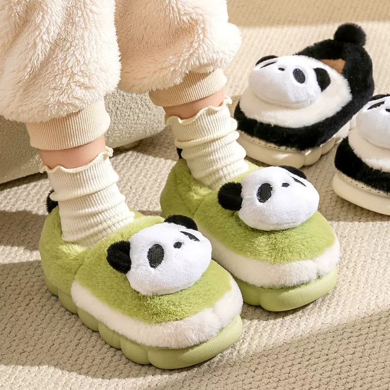 儿童棉鞋冬季男女童卡通熊猫棉拖鞋小孩中大童居家室内保暖加绒鞋