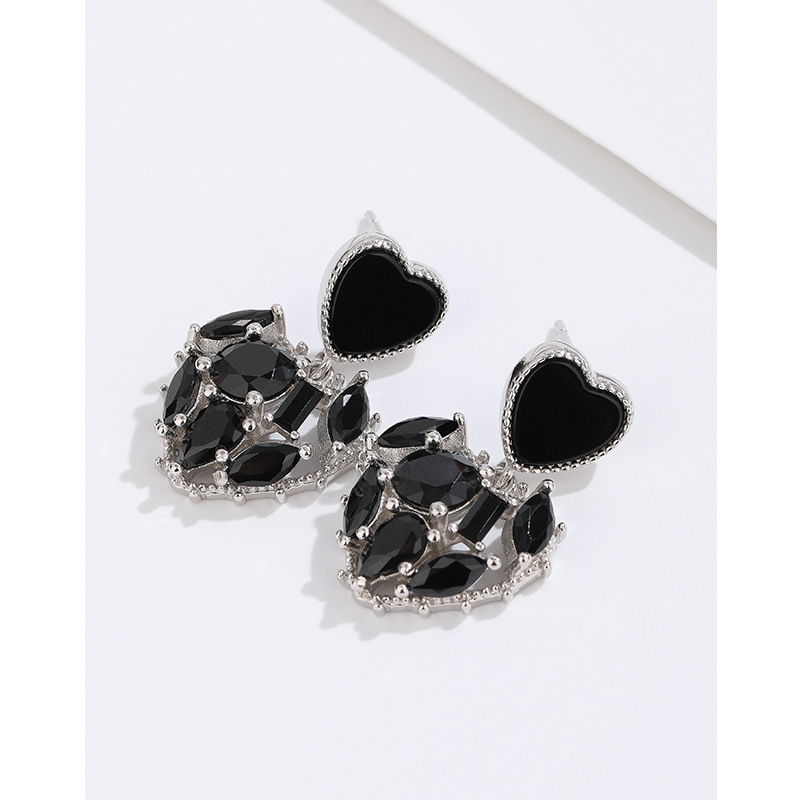 Pendientes de amor negro para mujeres 925 plata esterlina diseño de nicho 2023 nuevos pendientes populares pendientes de lujo de alta calidad