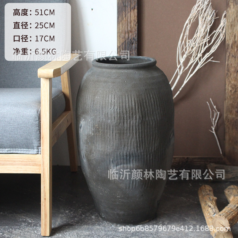 Botella negra gris nueva escuela de diseño de vasijas de cerámica retro vasijas de cerámica delgada alta vasijas de cerámica INS viento natural