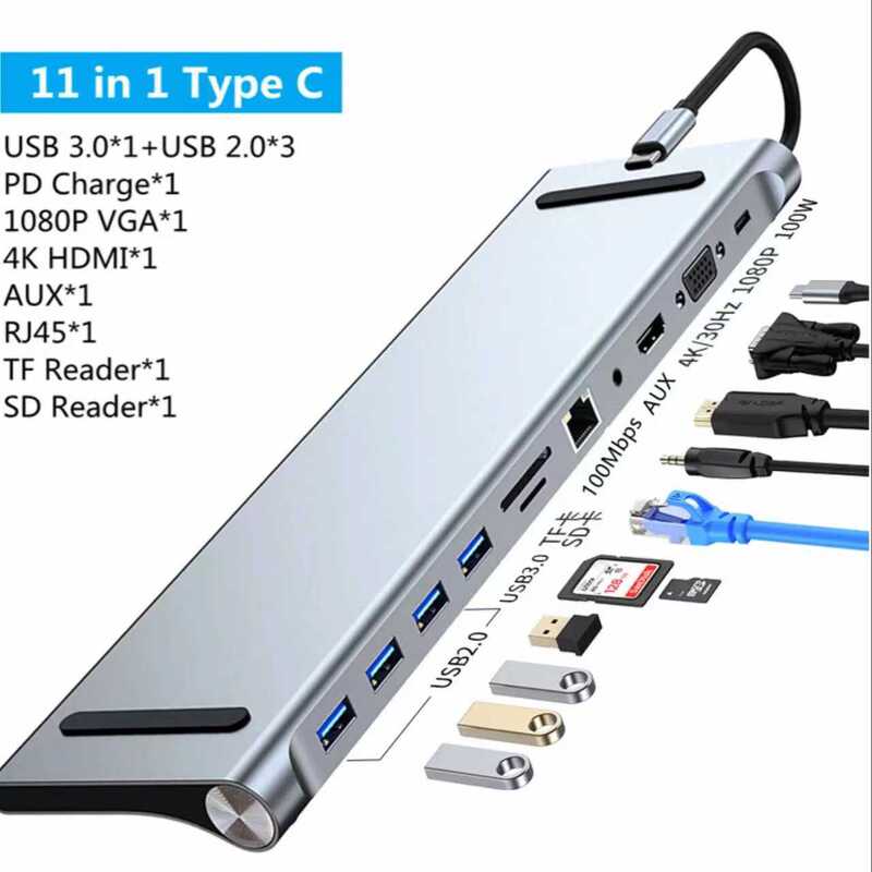 Cross-border Type-C docking station HDMI/VGA Gigabit Ethernet 11-in-1 converter for Pad and laptop hub splitter Cross-border Type-C docking station HDMI/VGA Gigabit Ethernet 11-in-1 converter for Pad and laptop hub splitter