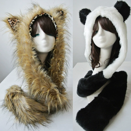 Амазонка зимняя новая теплая шаль шапка искусственный мех кролик уха перчатки одна шапка животное милый шарф