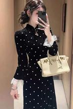 独特新中式国风改良旗袍女高端时尚名媛赫本风黑色波点连衣裙秋冬