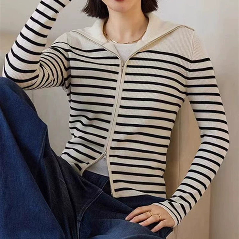 Вязаный свитер с молнией, cardigan для отдыха, длинный рукав, корейский стиль, тренд сезона