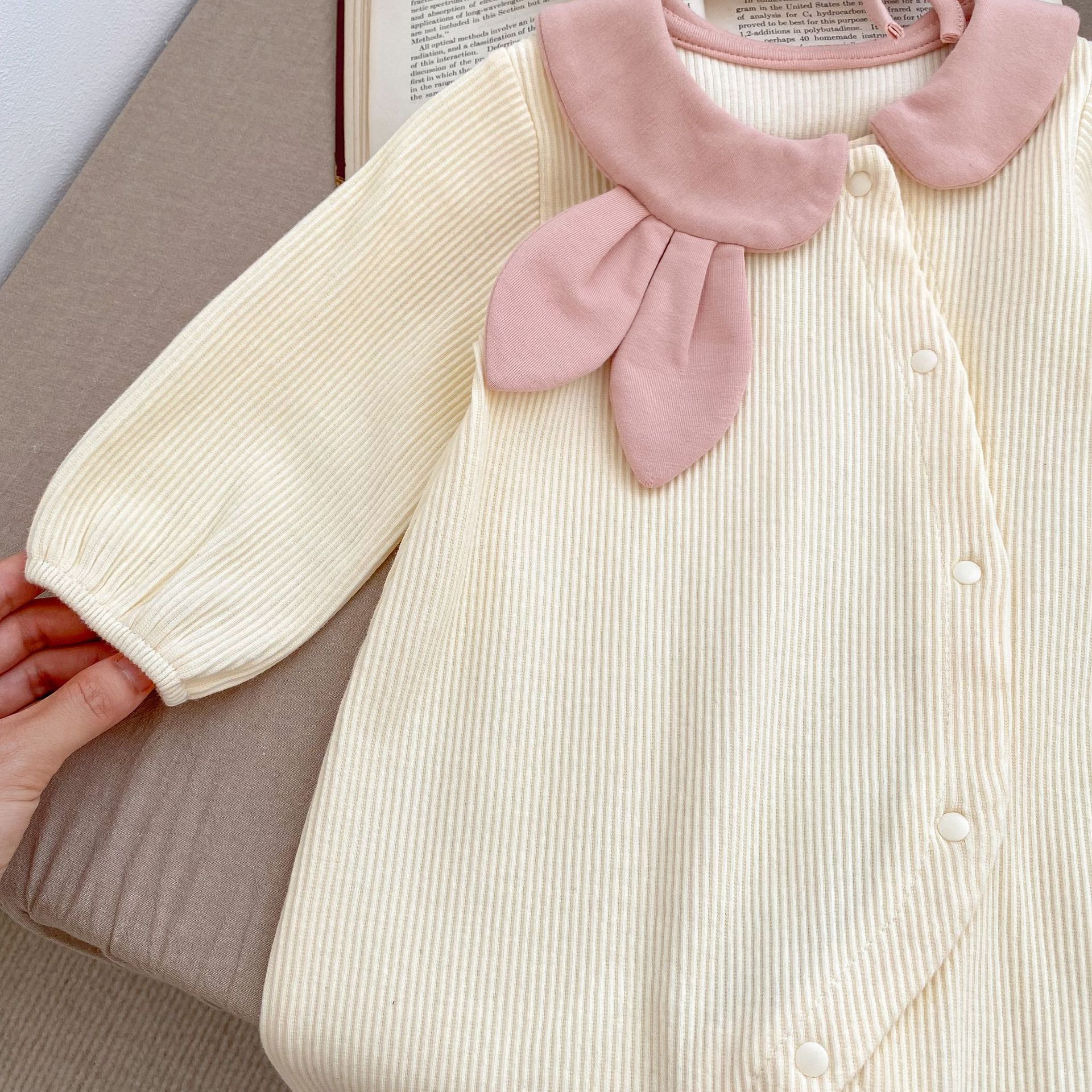 208g Weight Basic Stripe Solid Color Cotton Girls Jumpsuits