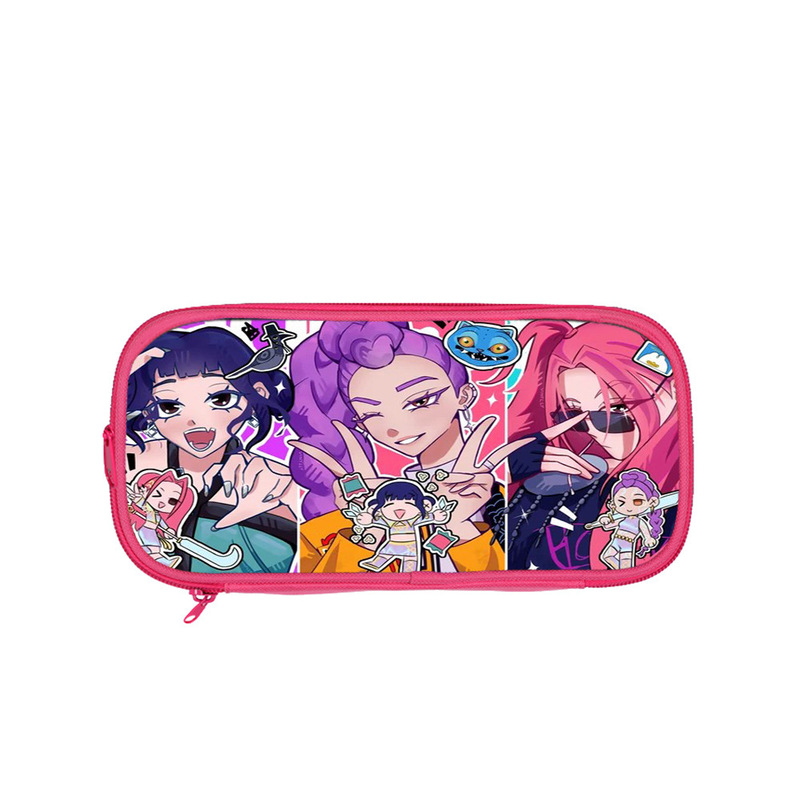 Huntrix Kpop学生粉色双层笔袋Kpop猎魔女团学生收纳文具袋铅笔包|undefined