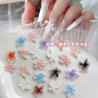 春日软雕百合花五瓣花冰晶花美甲饰品ins清新冰透小花美甲配饰品