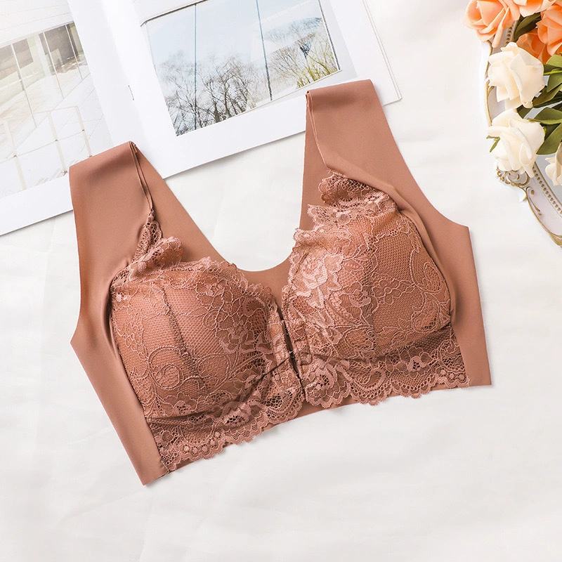 Lace Wireless Bra Top, European Style, Front-Closure, Plus Size (2–10mm?)
