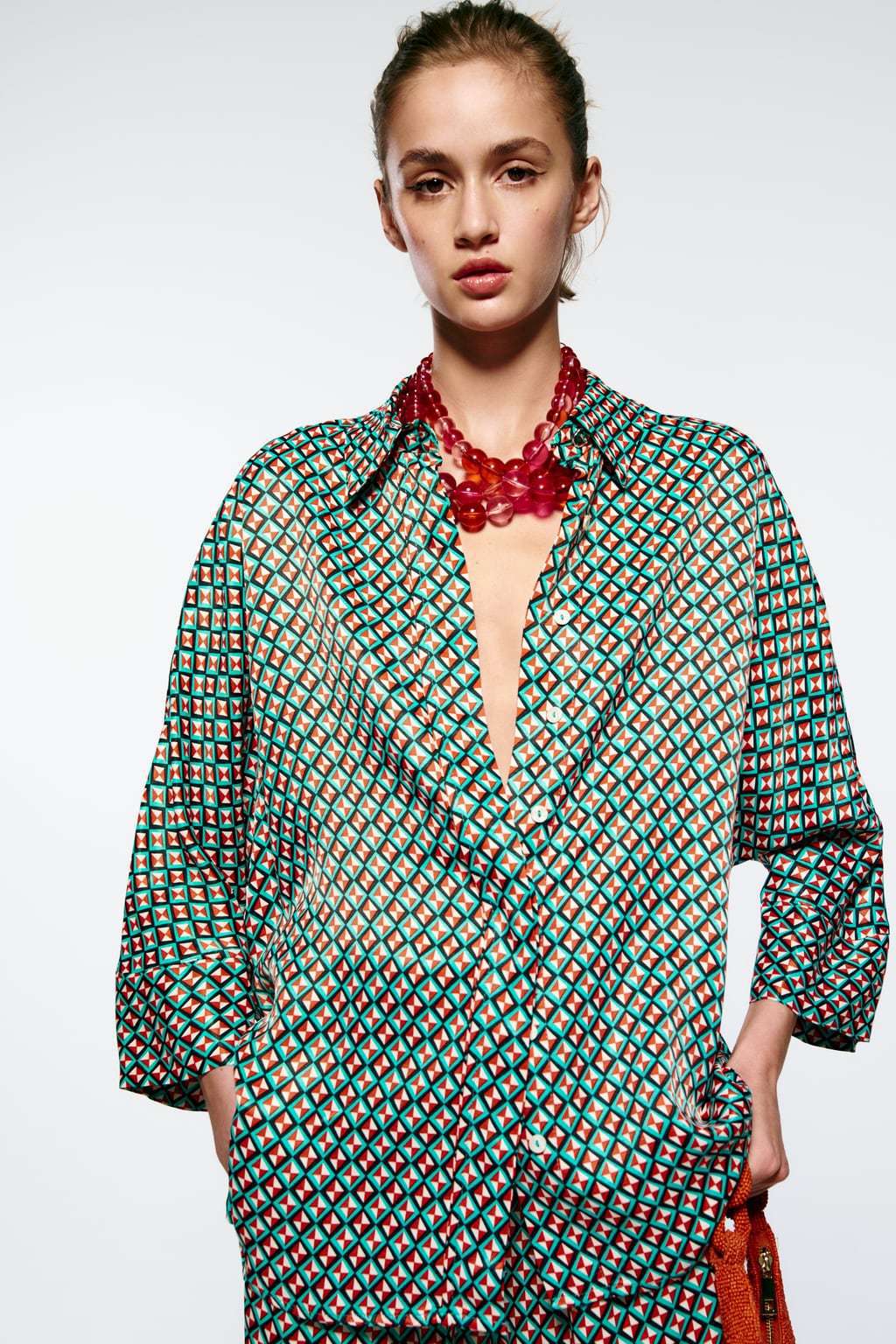 geometric pattern printing long sleeve loose lapel shirt NSAM131129