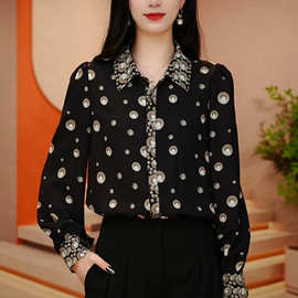 2025春季新款感时尚百搭显瘦休闲气质印花衬衣女通勤职业衬衫