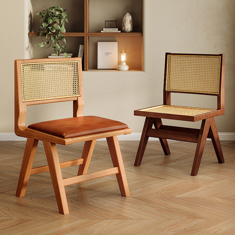Silla de comedor de ratán blanda de madera maciza Silla de té de balcón de viento silencioso antiguo Silla de respaldo de cafetería Silla de ratán sin apoyabrazos