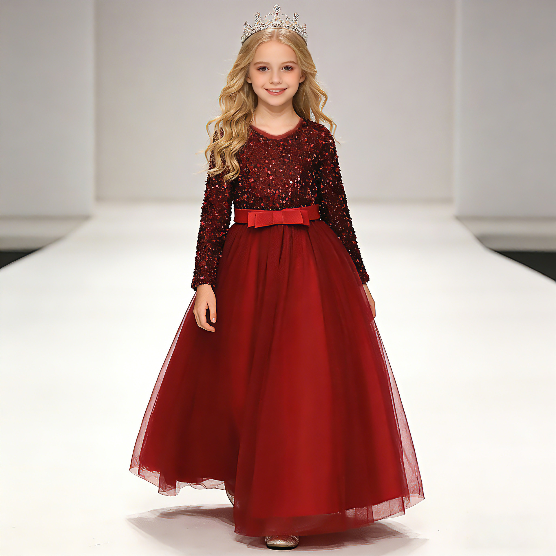 Niñas otoño nuevo comercio exterior de los niños vestido de princesa vestido pequeño anfitrión vestido de lentejuelas malla vestido de novia pettiskirt