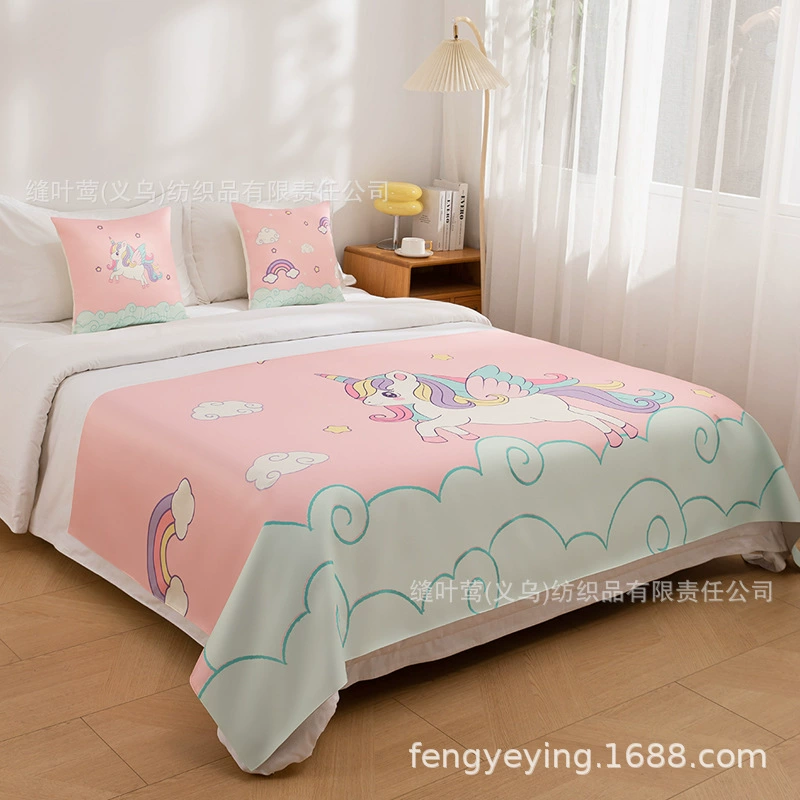 Покрывало для кровати, декоративное покрывало для конца кровати, для гостиниц, семейных номеров, детских комнат, с тематическим мультяшным принтом, реактивная печать, для детской комнаты.