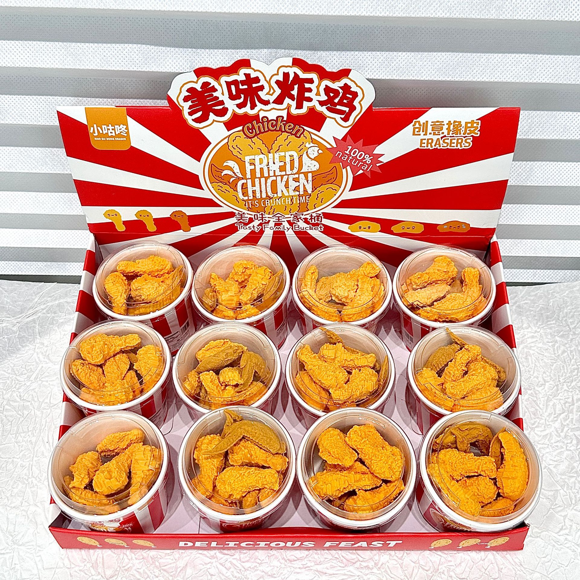 Nuevo borrador creativo de pollo frito de barril familiar, papelería para estudiantes lindos, borrador de ala de pollo de simulación KFC, limpio