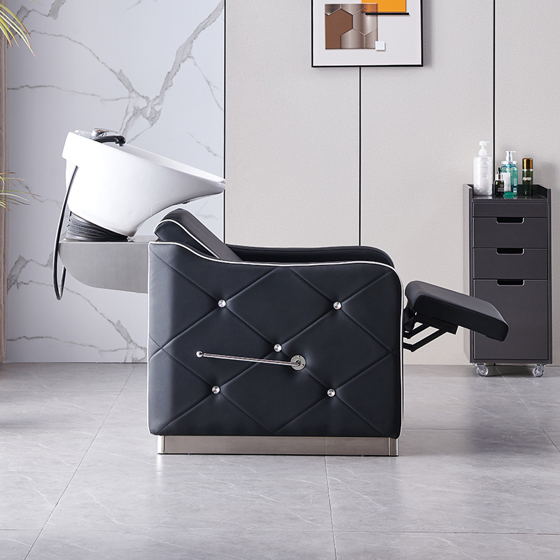 Suministro directo de fábrica cama de champú peluquería ocio fisioterapia lavabo de cerámica con diamante medio acostado cama de ponche cama de lavado