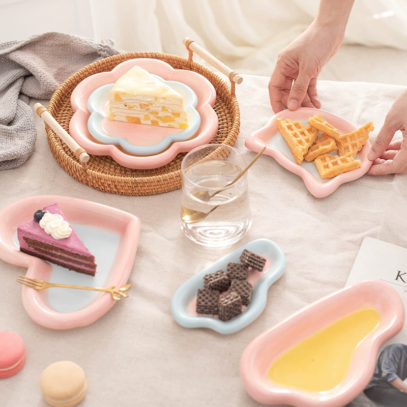 Южнокорейский INS Wind Creative Hand -painted Tu Dan Cartoon Catal House Breakfast Disk High Beauty Dessert Pan Salad Pan