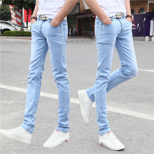 Summer Stretch Color Jeans Korean Style Slim Fit Men's Tight Pants Boys Teenage Pants Thin Model