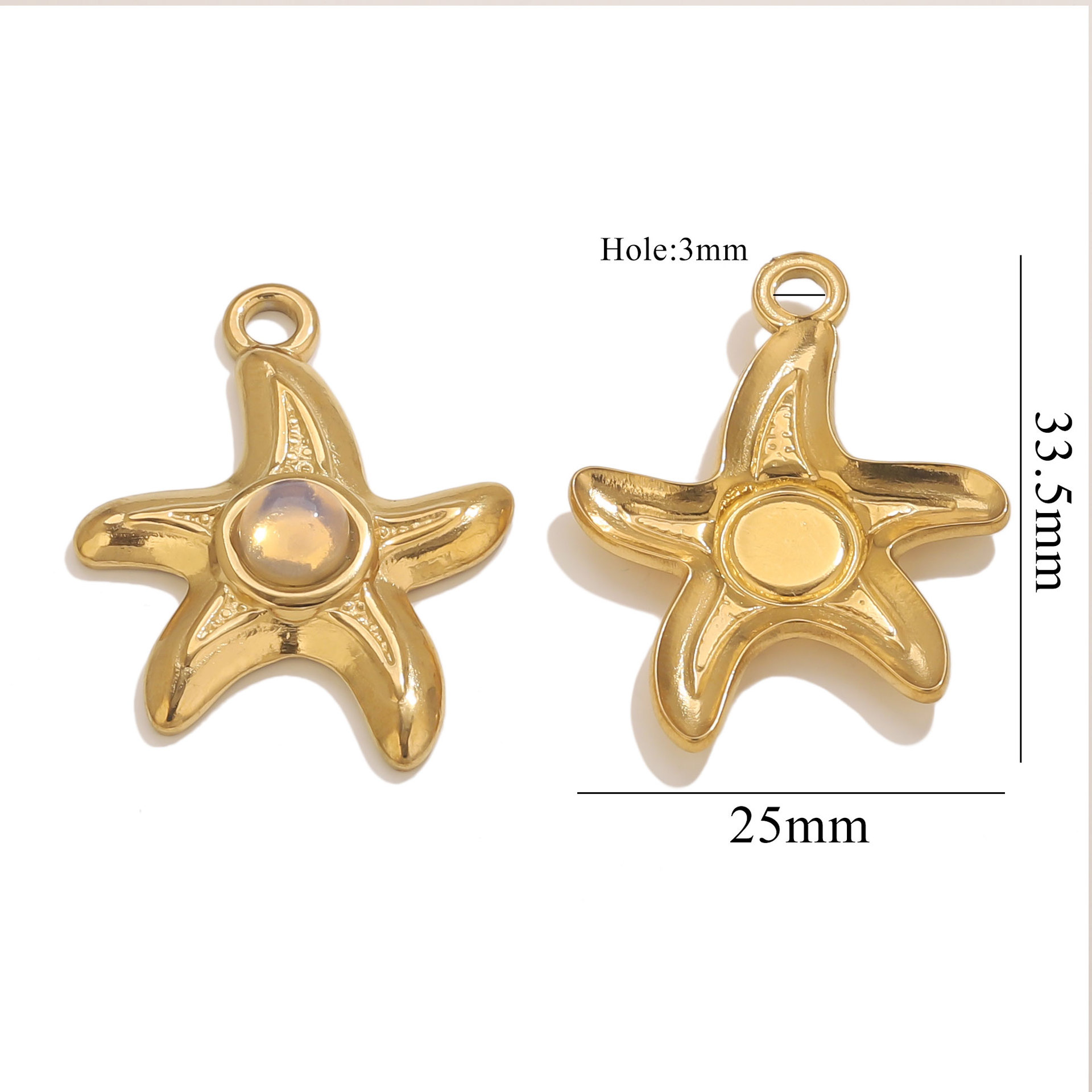 1 Piece Quantity 1 Piece 304 Stainless Steel Natural Stone PVD Coated Real Gold Plated Starfish Pendant Pendant